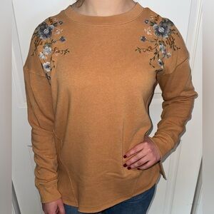 American Eagle Outfitters Floral Embroidered Brown Sweatshirt